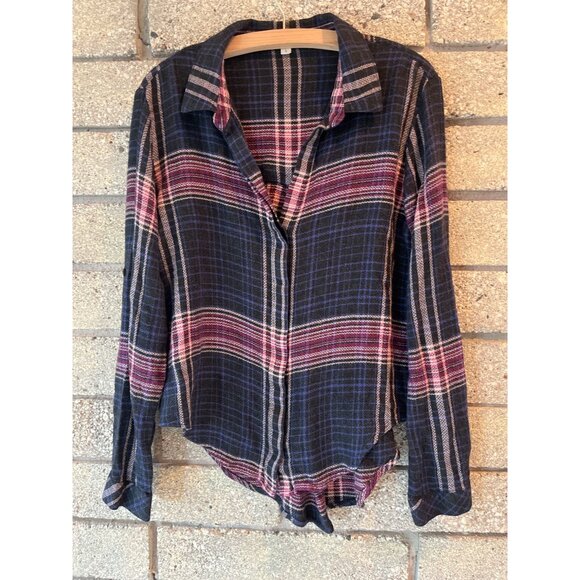 Cloth & Stone Plaid Button-Up Long Sleeve Shirt Black/Pink - Picture 1 of 9
